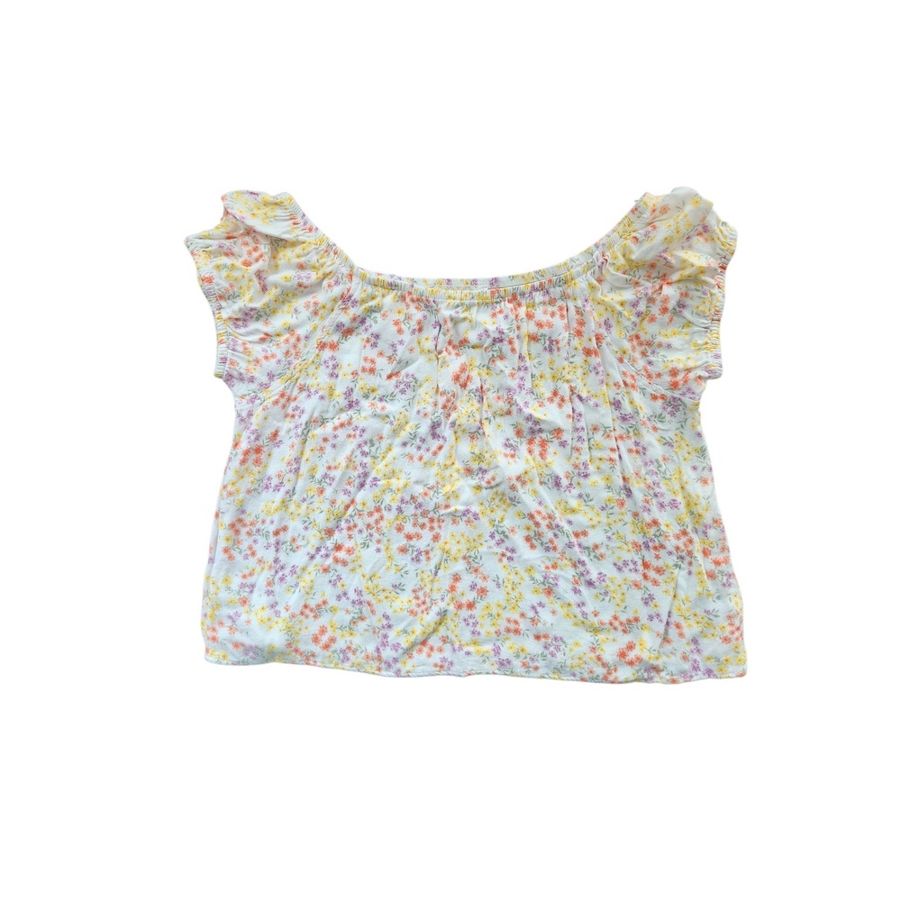 Hippie Rose White Multi-Color Floral Ditsy Print Off-Shoulder Crop Top M